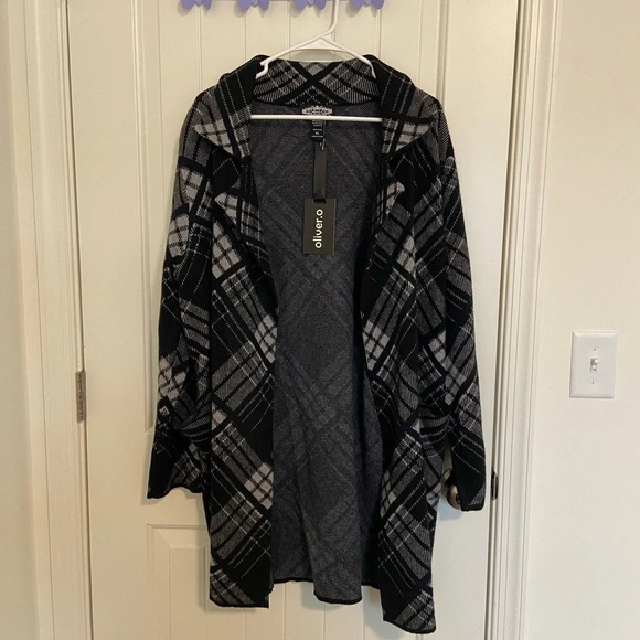 NWT | Oliver O women’s twill plaid patterned open front jacket — XL - Picture 1 of 7
